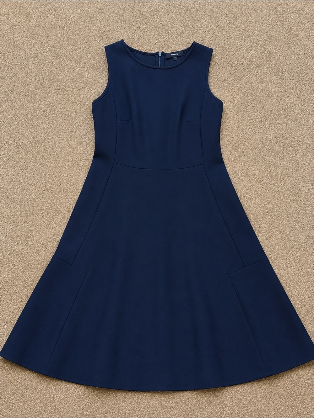 Theory Navy Sleeveless Fit-and-Flare Midi Dress